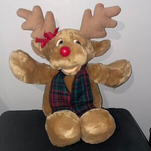 Commonwealth Vintage 1988 Brown Plush Girl Reindeer With Scarf And Bow  20 in